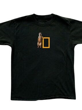 Gildan Black T-Shirt with Meerkat and Yellow Rectangle Graphic